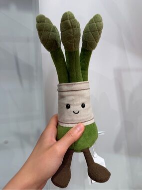 Jellycat Green Asparagus Plush with Cream Wrap and Brown Legs